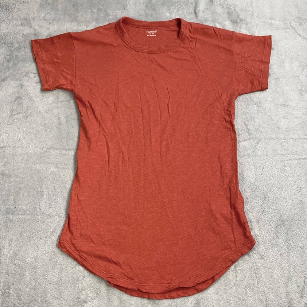 Madewell Shirt XS Womens Whisper Rib Crew Tee Cotton Burnt Orange Slub Knit